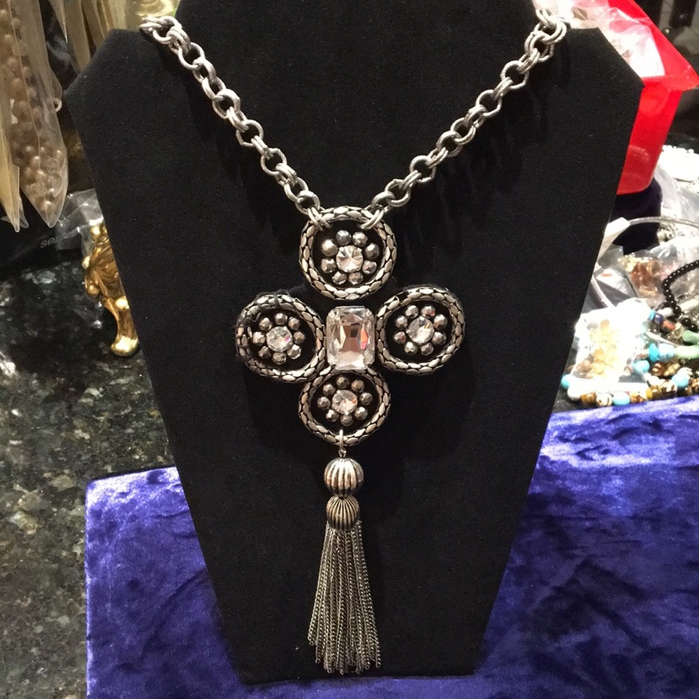 Extra Long Silver Statement Necklace - image 1